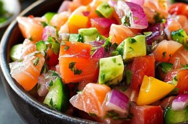 Ceviche de salmón con mango y cilantro